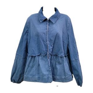 LOGO by Lori Goldstein Long Sleeve Chambray Jacket Topper sz L Pockets